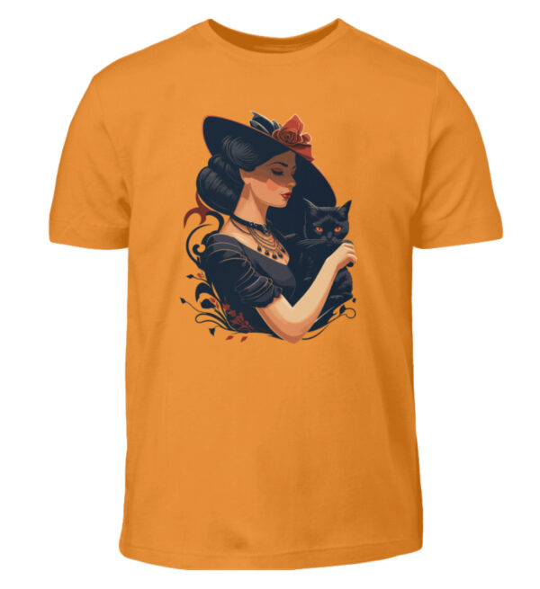 Woman with Black Cat - Kids Shirt-20