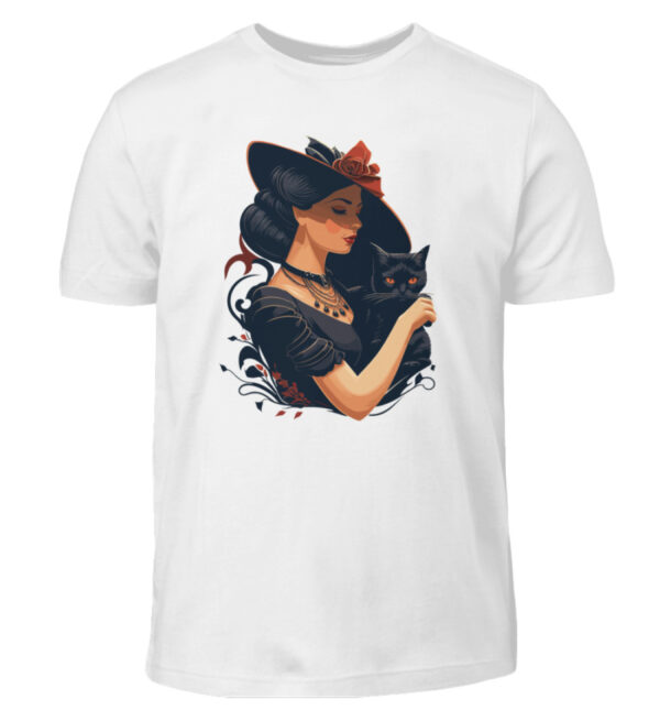 Woman with Black Cat - Kids Shirt-3