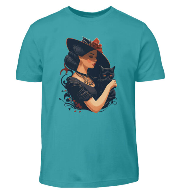 Woman with Black Cat - Kids Shirt-1242