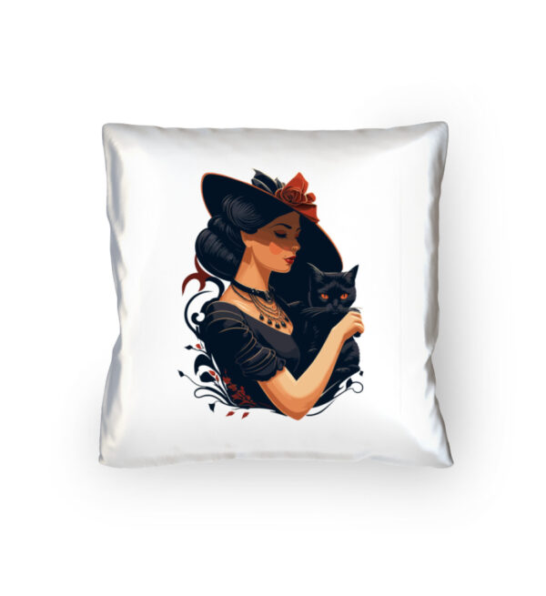Woman with Black Cat - Pillow-3