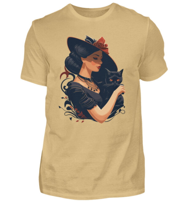 Woman with Black Cat - Men Basic Shirt-224