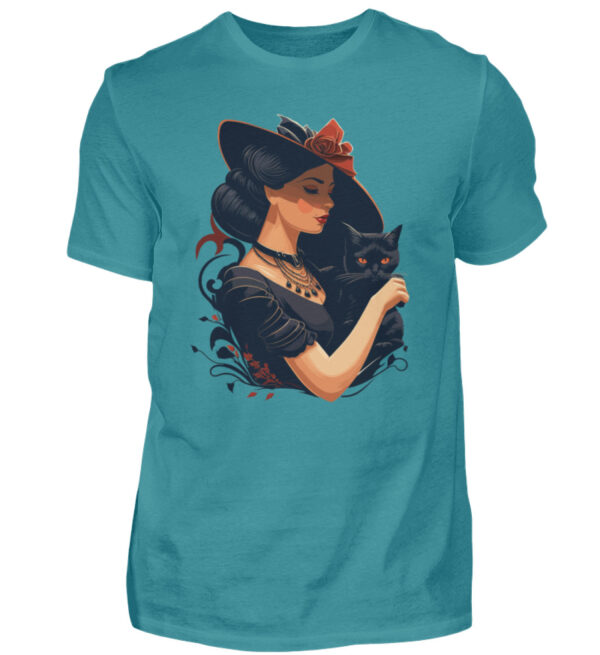Woman with Black Cat - Men Basic Shirt-1096