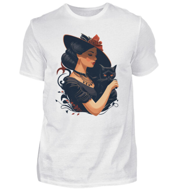 Woman with Black Cat - Men Basic Shirt-3