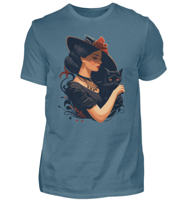 Woman with Black Cat - Men Basic Shirt-1230