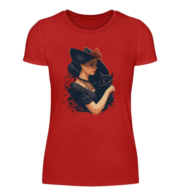 Woman with Black Cat - Women Basic Shirt-4