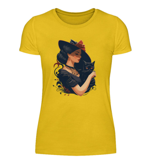 Woman with Black Cat - Women Basic Shirt-3201