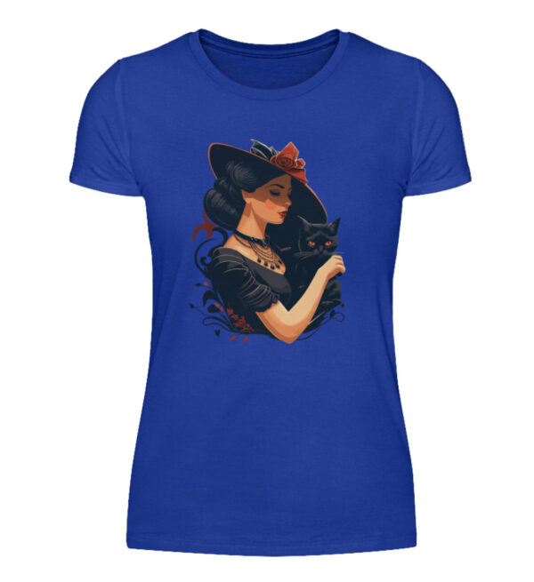 Woman with Black Cat - Women Basic Shirt-2496