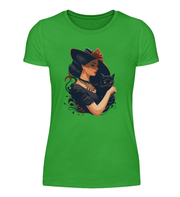 Woman with Black Cat - Women Basic Shirt-2468