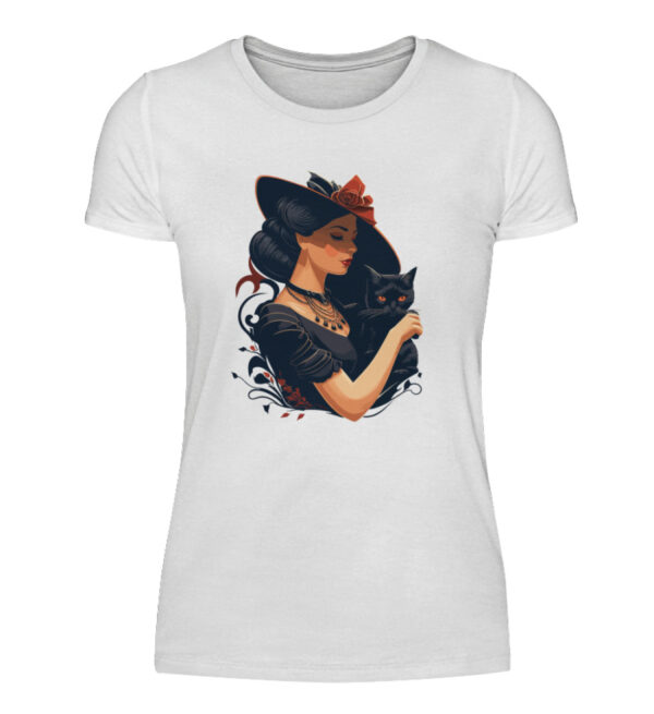 Woman with Black Cat - Women Basic Shirt-3